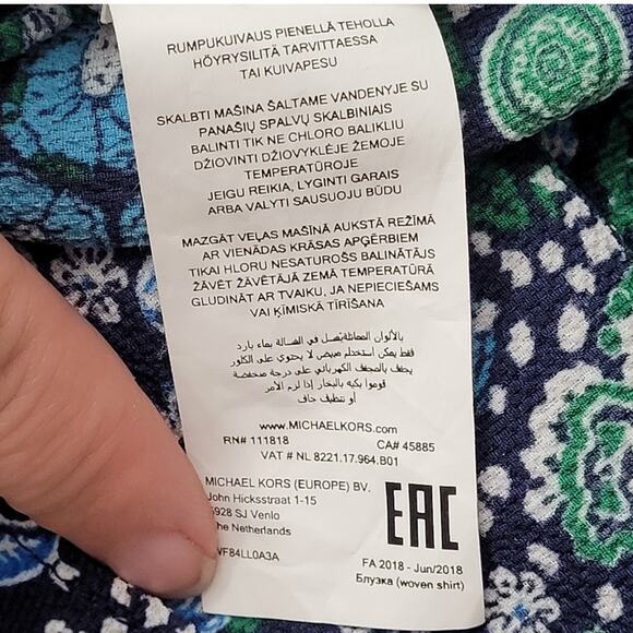 Michael Kors Paisley Floral Flutter‎ Sleeve Cinch Side Short Sleeve Blouse - Picture 13 of 14